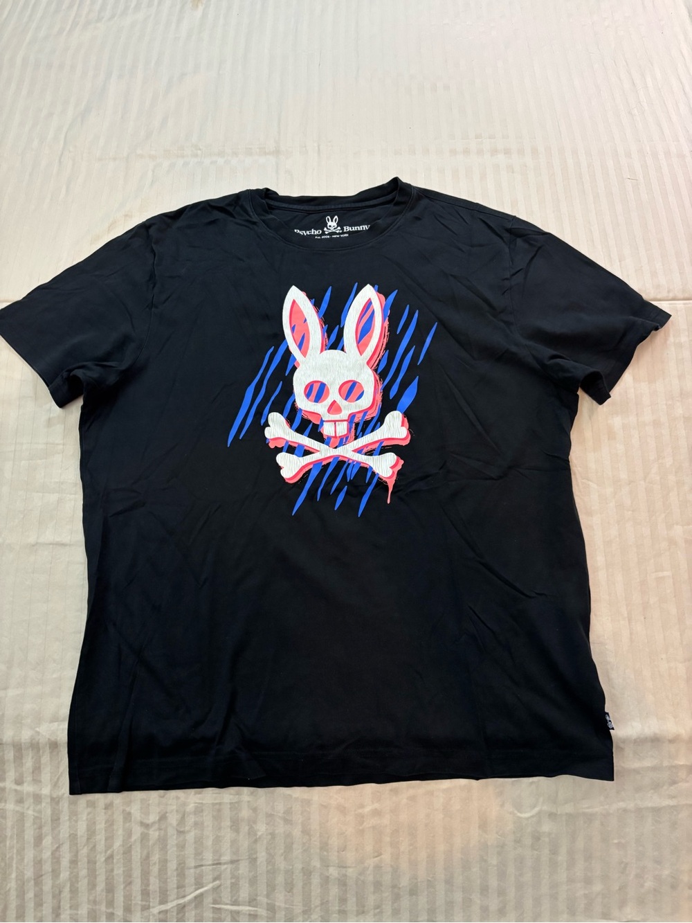 Psycho Bunny Men’s Graphic T-Shirt Black Size 6 Large Cotton Colorful Logo